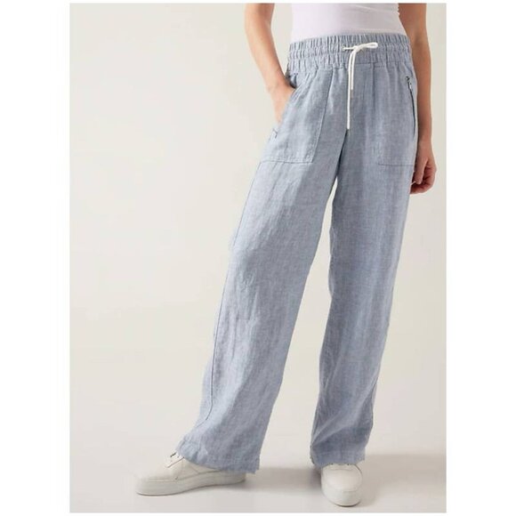 Athleta women's 6 blue cabo linen wide leg pull on pants high waisted casual - Picture 1 of 7